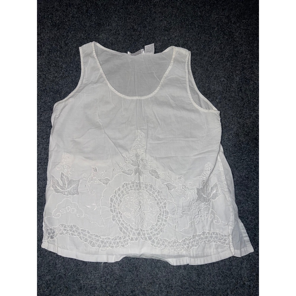 Firefly Womens White Cotton Embroidered Eyelet Sleeveless Tank Top Size M